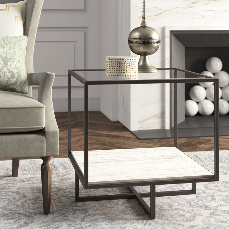 Bernhardt Harlow Glass Top Cross Legs End Table with Storage & Reviews Perigold